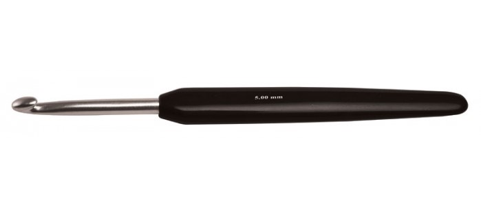 Алюминиевый крючок KnitPro Aluminum Silver с черной эргономической ручкой. 12 мм. Арт.30892 фото